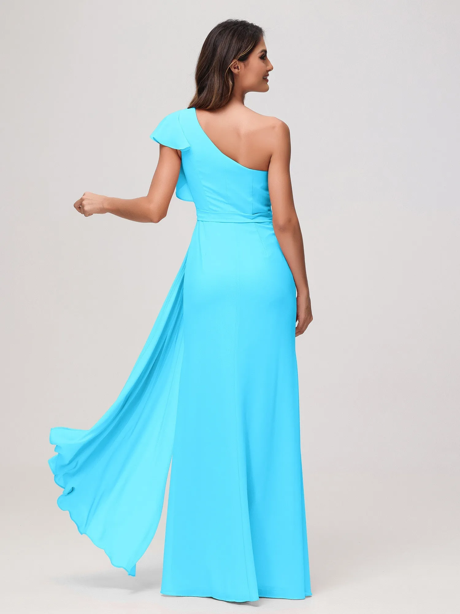 A-Linie Ein-Schulter-Minikleid Schwimmbadblau