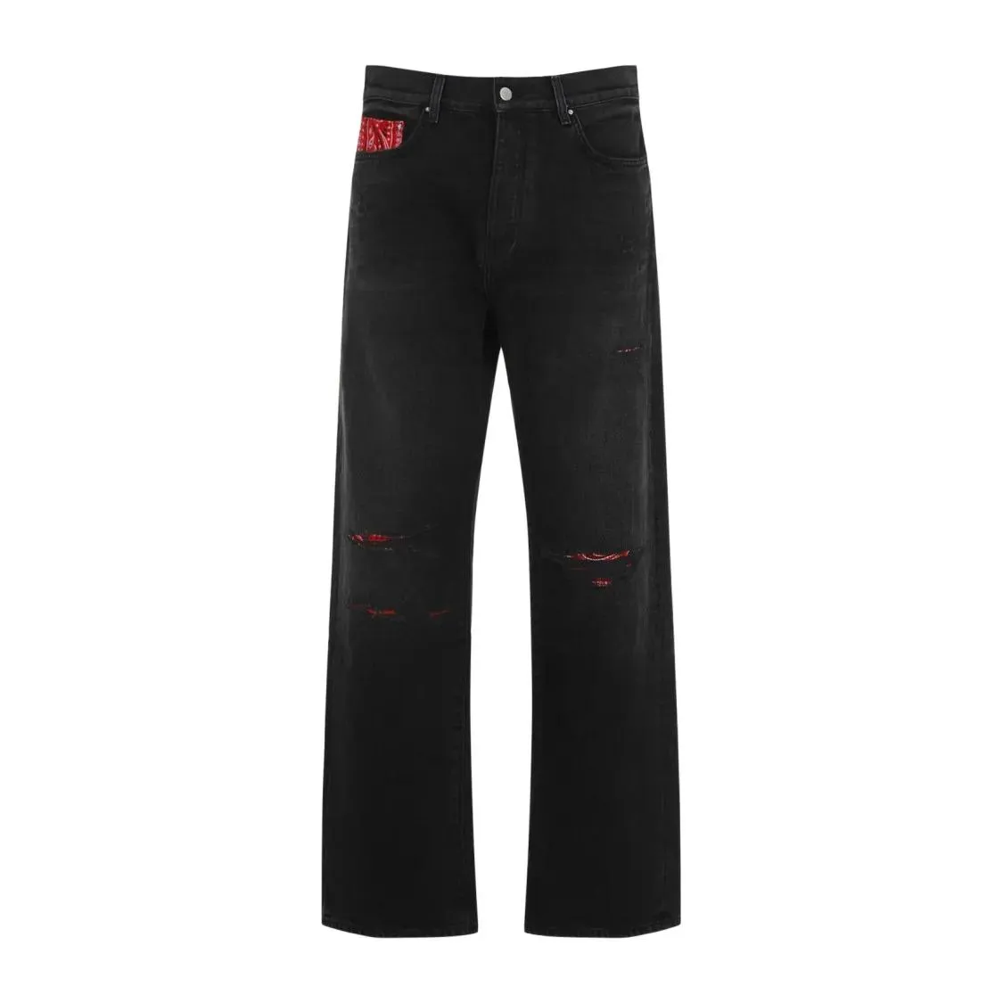   Amiri  Vintage Black Cotton Bandana Repair Straight Jeans Black  Jeans 