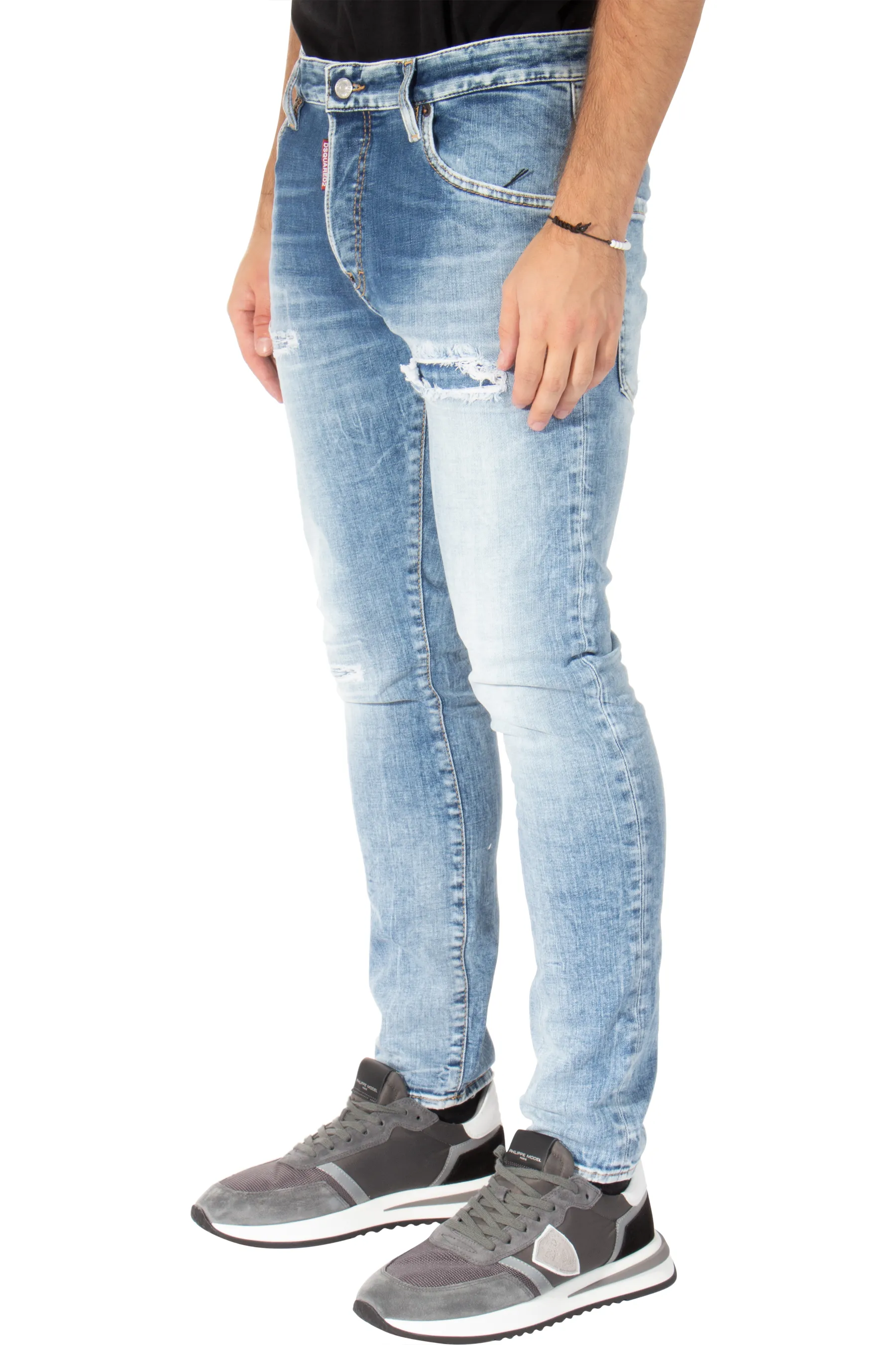 DSQUARED2 Light Ripped Wash Skater Jeans  