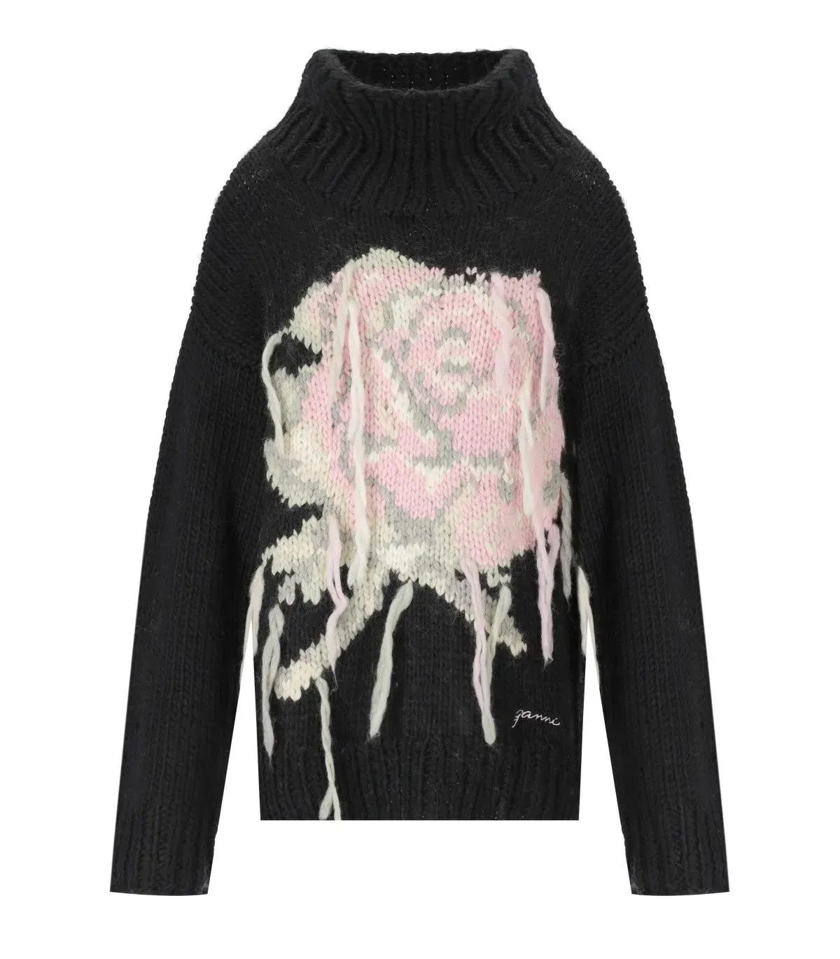   GANNI  GANNI ROSE SCHWARZER PULLOVER MIT HOHEM KRAGEN schwarz  Rollkragenpullover 