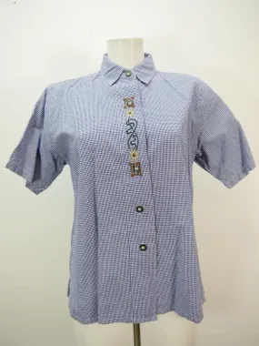Gr.42 Trachtenbluse blau/weiß Bluse Isar Trachten Baumwolle mit Stickerei TB6903