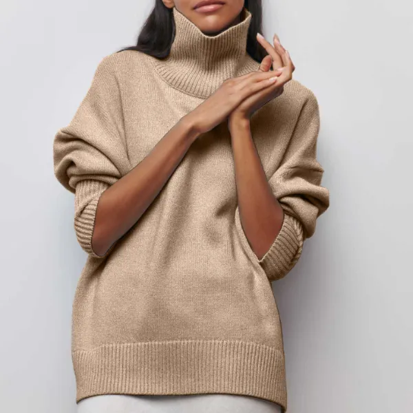 Heidi-Mode | Damen Oversized Baumwoll Rollkragenpullover