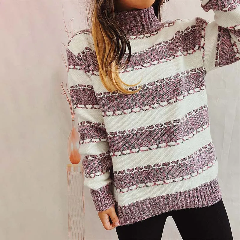 Heidi-Mode | Sleek Gestreifter Rollkragenpullover für Frauen