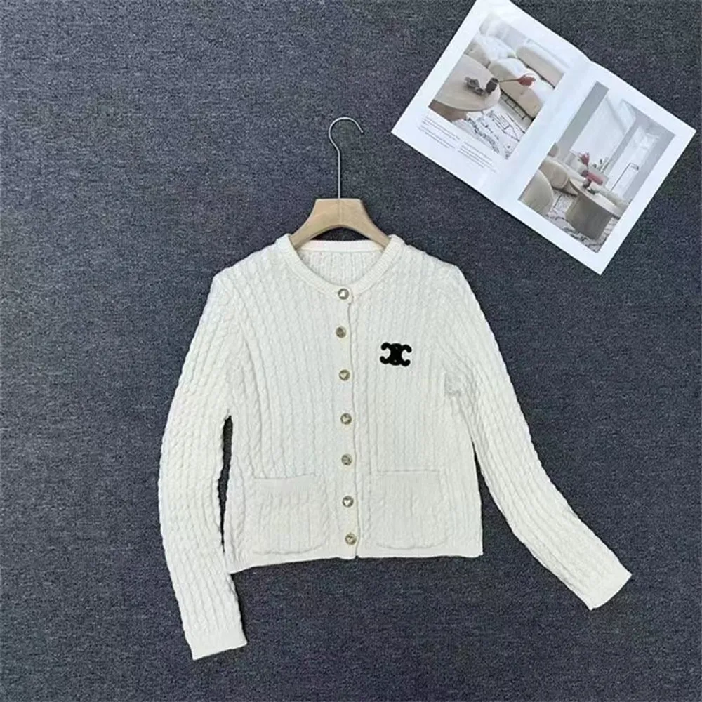 Herbst/Winter-Hanfmuster Pullover-Strick-Strickjacke neue langärmelige, gestickte Bubble-Ärmeljacke mit wildem Kurzmantel.