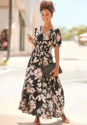LASCANA Maxikleid in schwarz bedruckt
