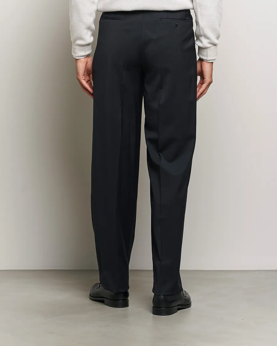 Pleated Wool Trousers Navy