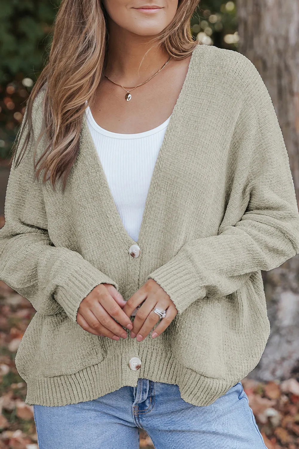 Pullover Mit Taschen Und Knöpfen Vorne