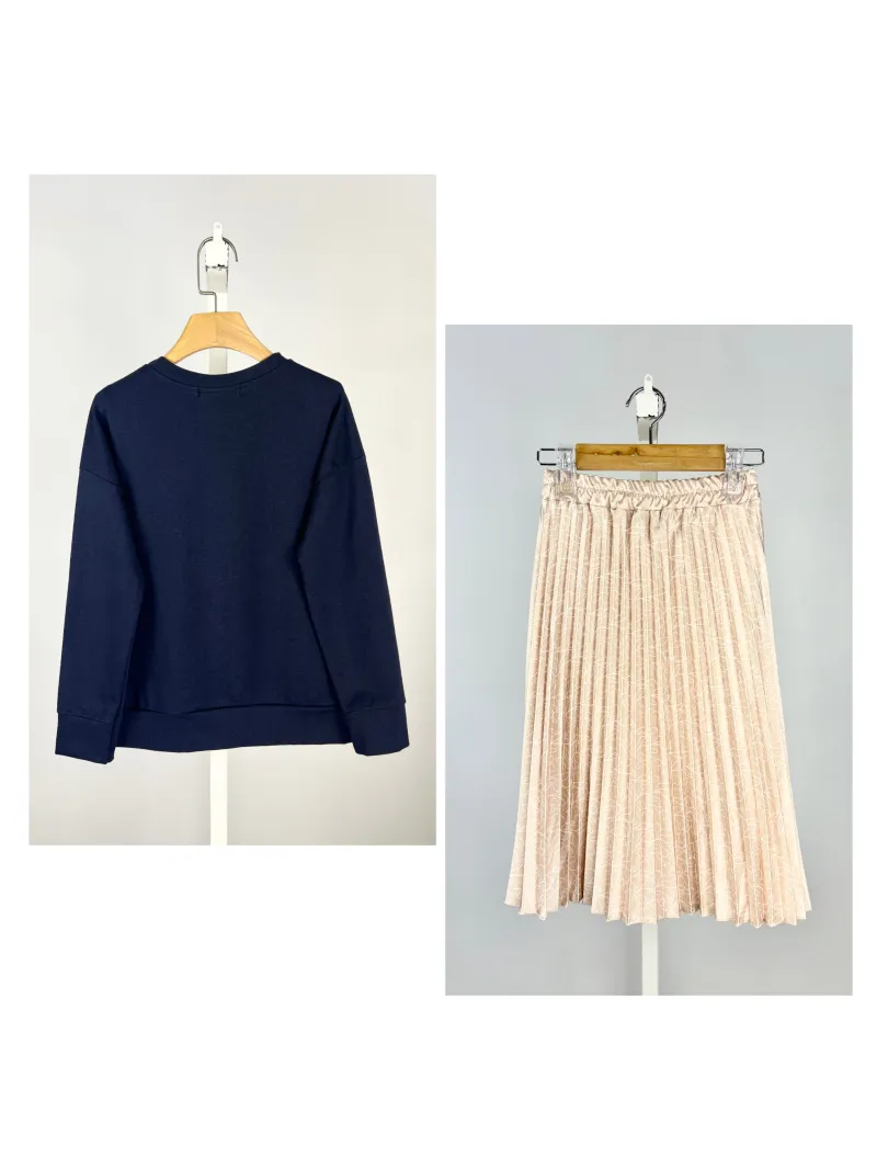 Set aus besticktem Baumwoll-Sweatshirt und Satinrock für Mädchen