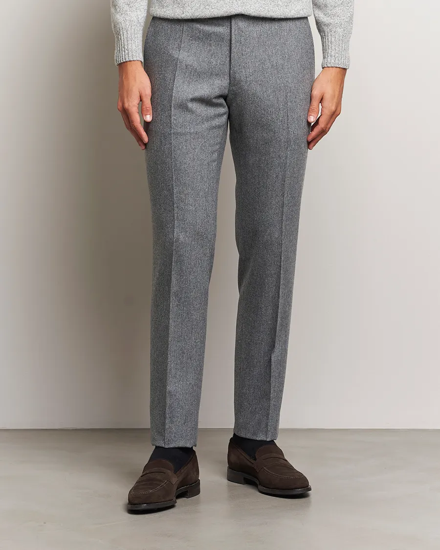 Slim Fit Carded Flannel Trousers Grey Melange