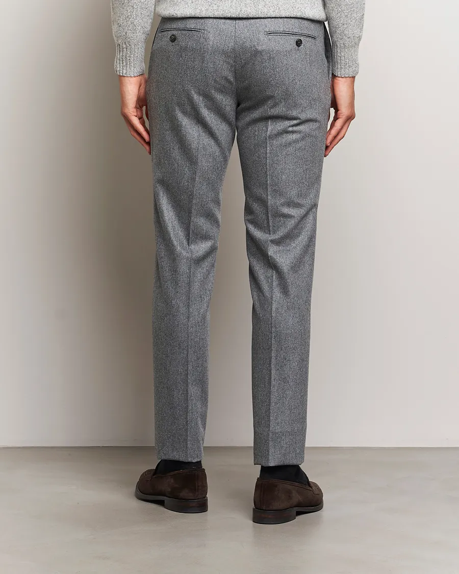 Slim Fit Carded Flannel Trousers Grey Melange