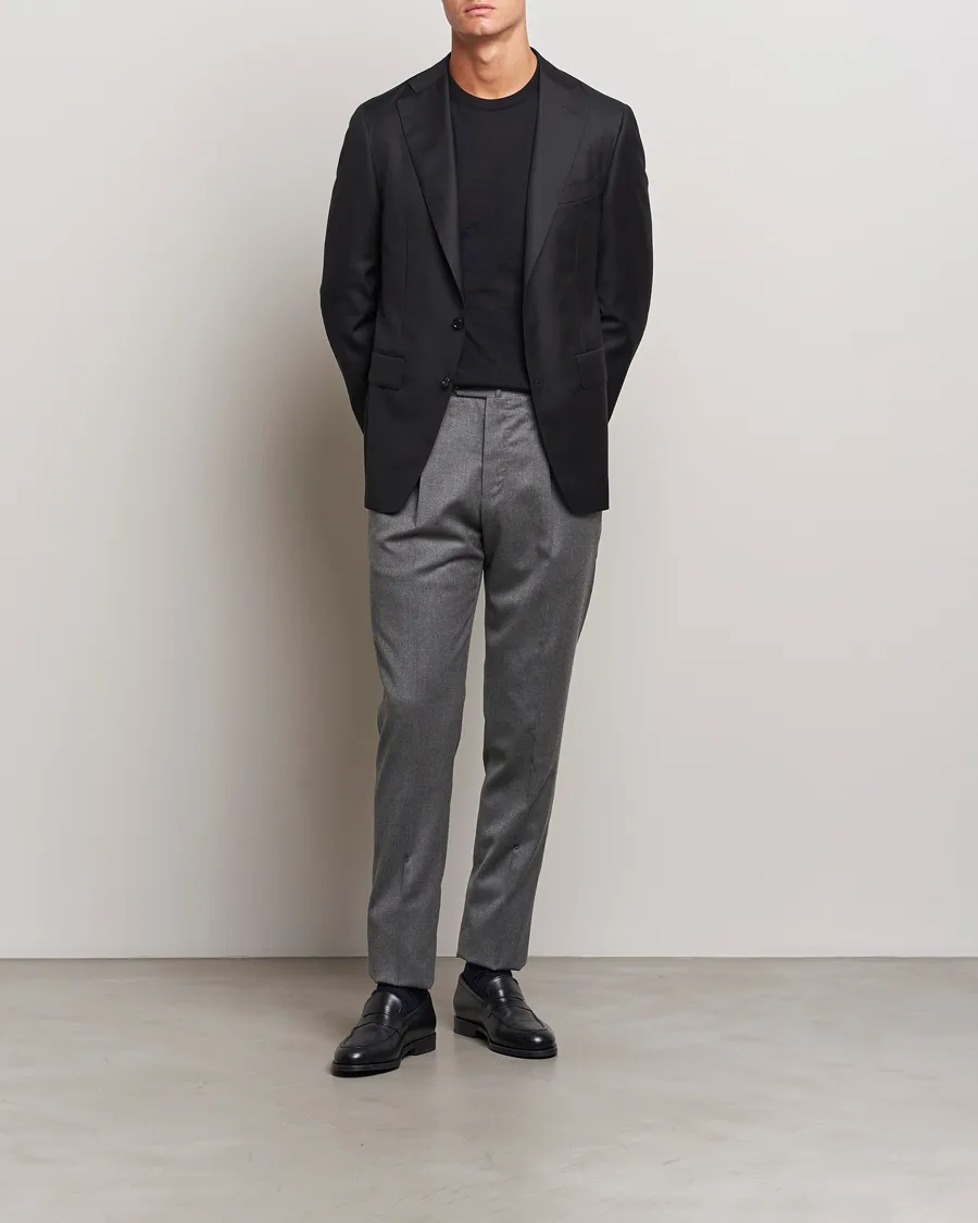 Slim Fit Pleated Flannel Trousers Grey Melange