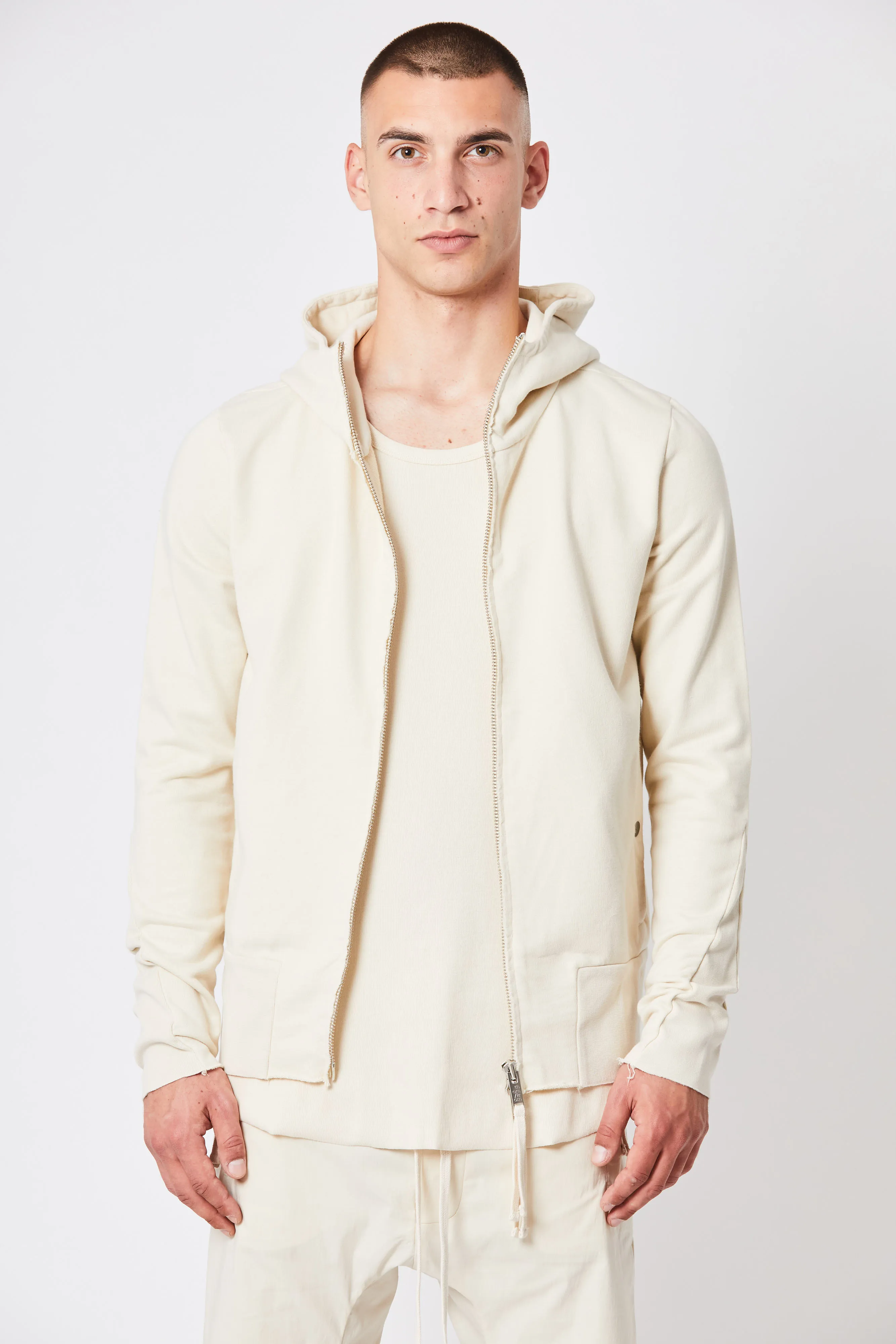 THOM KROM Cotton Hooded Zip Up Sweatshirt  
